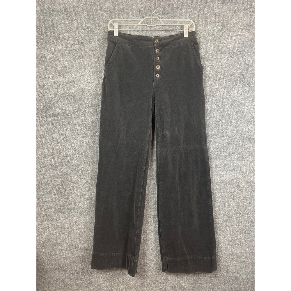 Pilcro Corduroy the Letterpress Wide Leg Pants Women's 4 Black Button Fly